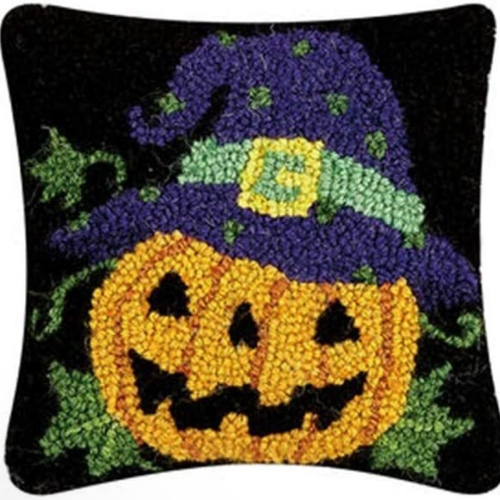 PEKING HANDICRAFT NWT jack o lantern pumpkin witch hook pillow -8”